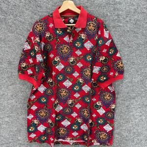 Tabasco Polo Shirt Men XL Red Geometric Button Up Collared Short Sleeve Cotton
